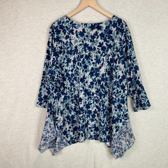 Zac & Rachel Womens Floral Top Size 2X Sharkbite Hem Fairy Stretch Office Career - Picture 8 of 11